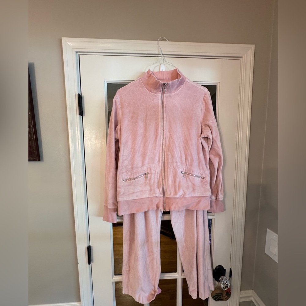 Vintage Evan Picone Pink zip up jacket/matching pants Size LARGE, READ All Info